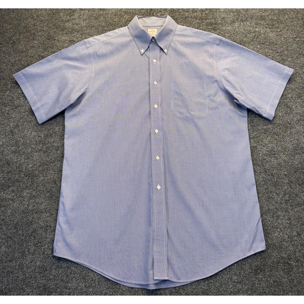 Brooks Brothers 346 Men's 16 Blue Check Short Sleeve Button Down Polo Shirt